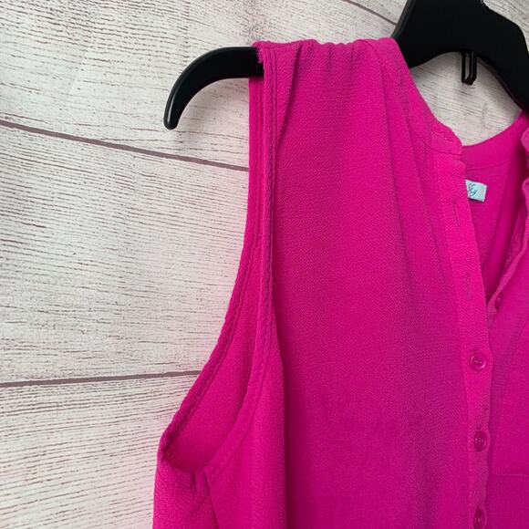 She & Sky Pink Sleeveless Blouse Partial Button Up Pocket Size Medium - Picture 15 of 16